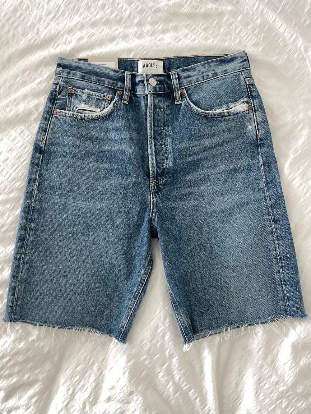 NEW AGOLDE 90's Mid Rise Loose Fit Long Jean Shorts 27 Baggy Jorts - Picture 10 of 12